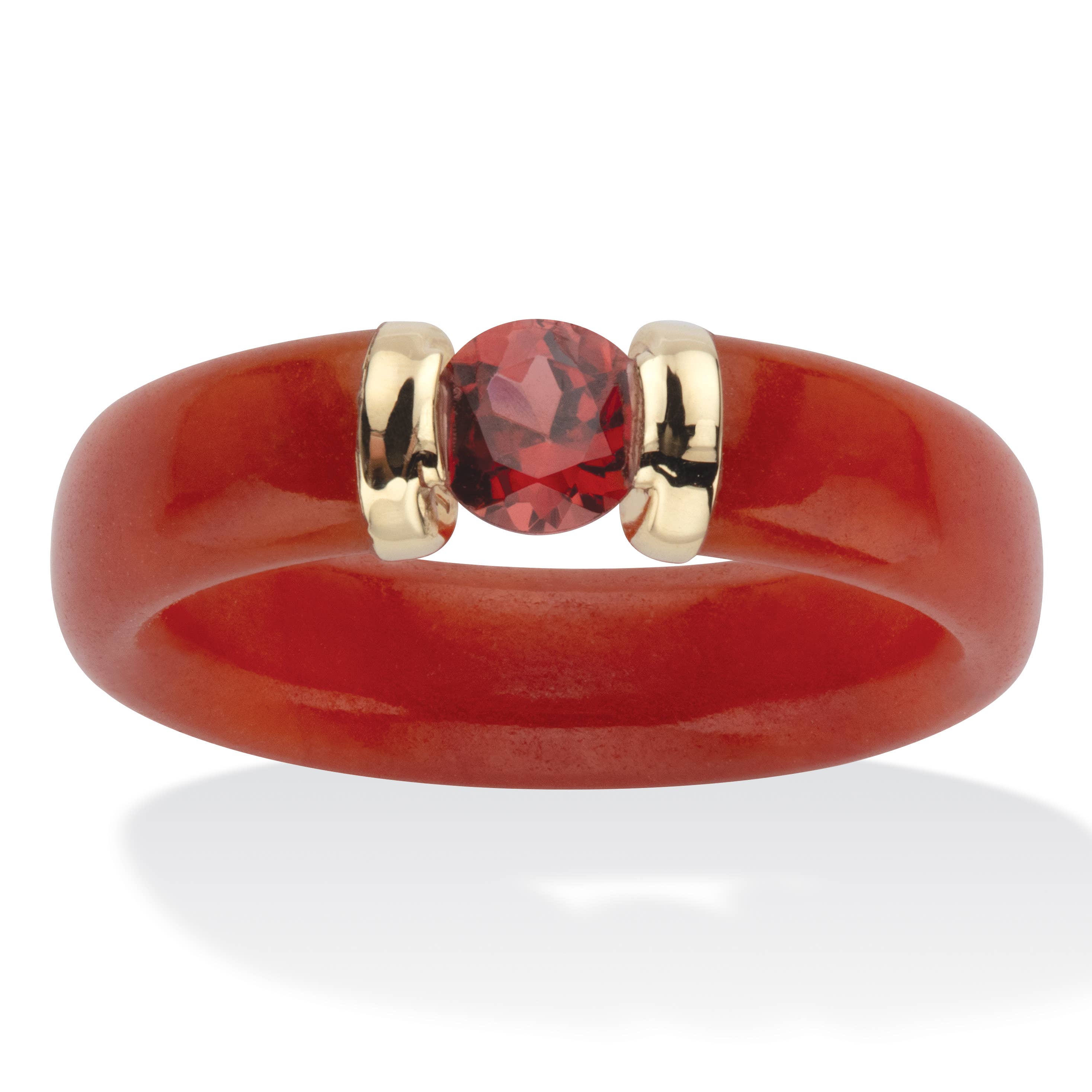 PalmBeach Jewelry - Wholesale Single Stone/Solitaire Ring - Genuine Red Jade & Garnet Ring .60 TCW 10k Gold3