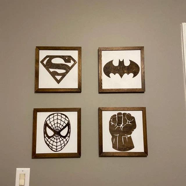 Nail and Hook Laser Cut Home Decor - Wholesale Sign - Superhero Wall Art  | 11x11 inch Wood Sign21