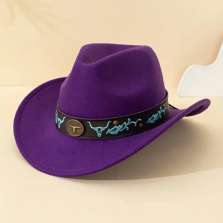Syrrios Gifts LLC - Wholesale Cowboy hat – Unisex - Western Cowboy Hat Bull & Turquoise Band Adjustable Felt22
