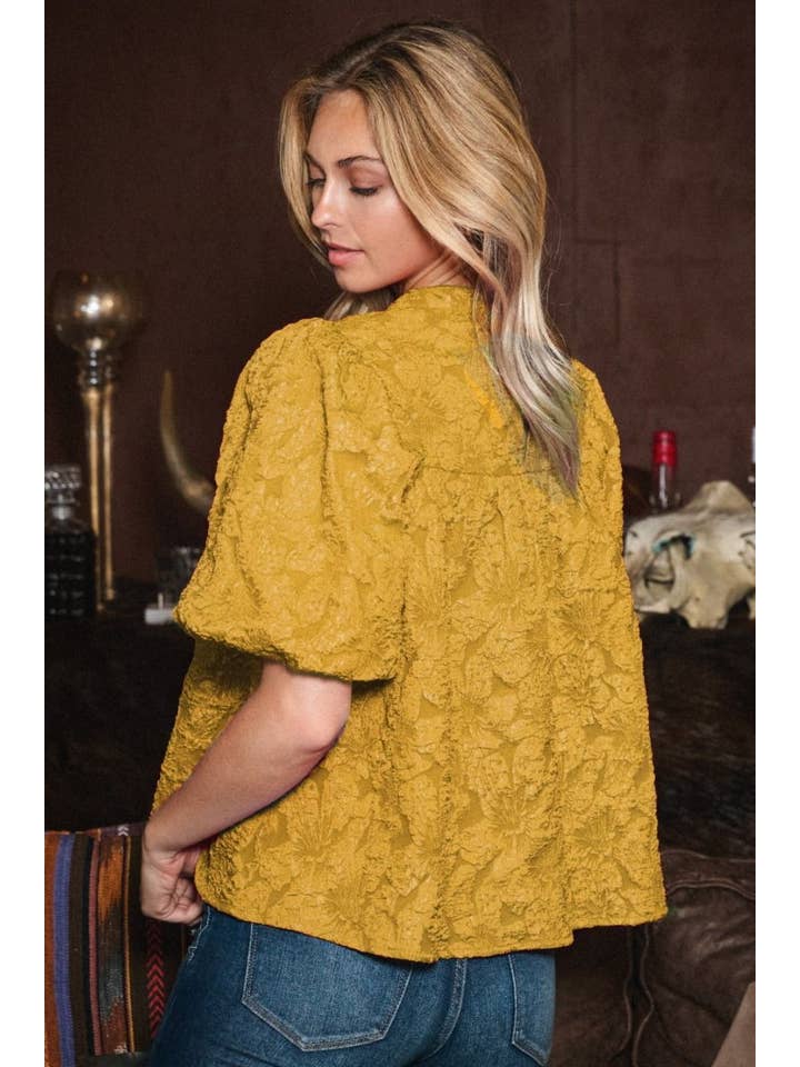 Oddi - Wholesale Blouse - Women's - Plus Floral Jacquard Balloon Sleeve Blouse