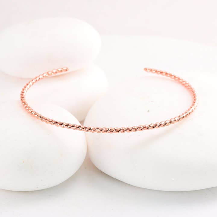 Twisted Rose Gold Rope Cuff for wholesale by Lotus Stone Jewelry