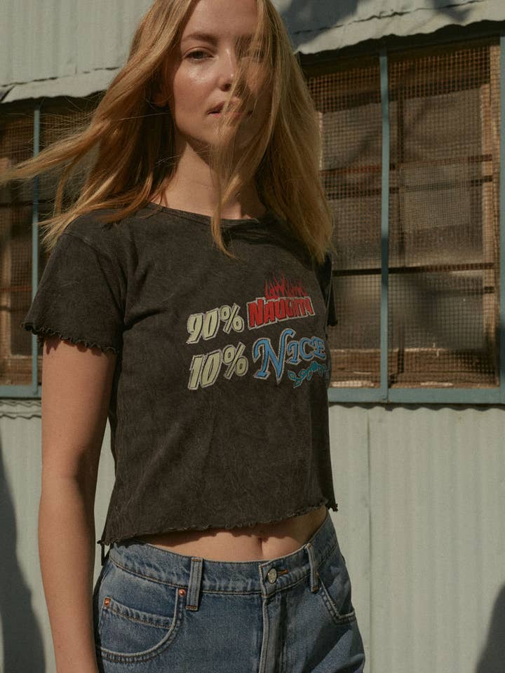 90% Naughty 10% Nice Vintage-Wash Graphic Tee for wholesale by Promesa USA