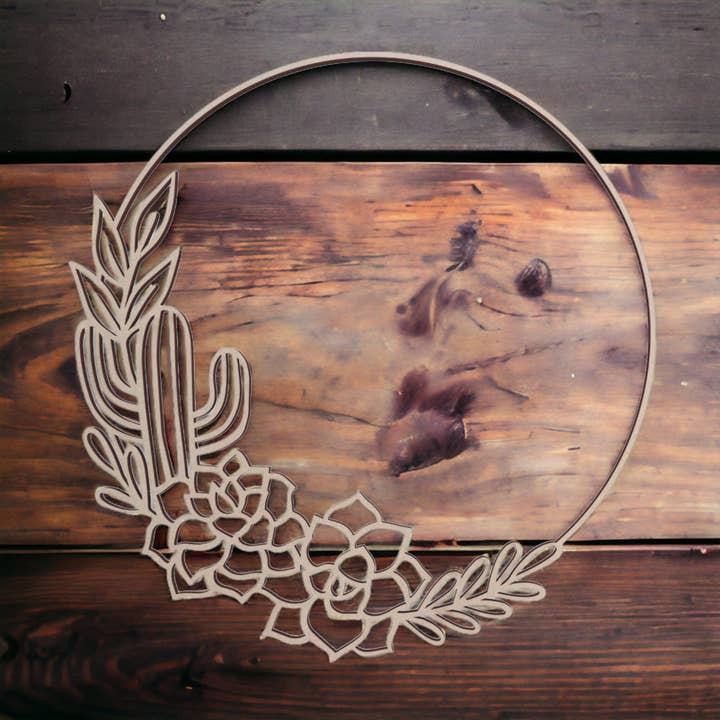 Bloemenkrans van hout met cactus en woestijn: voordeur voor wholesale door Jess and Jessica