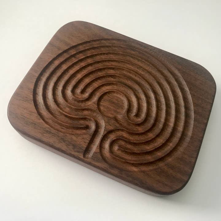 Portable Classical Finger Labyrinth, Solid Wood, 4.75" wide for wholesale by Wooden Contraptions
