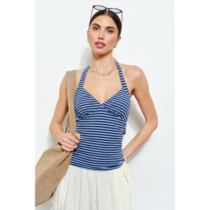 Haut dos nu en jersey rayé coquelicot pour la vente par Loucia