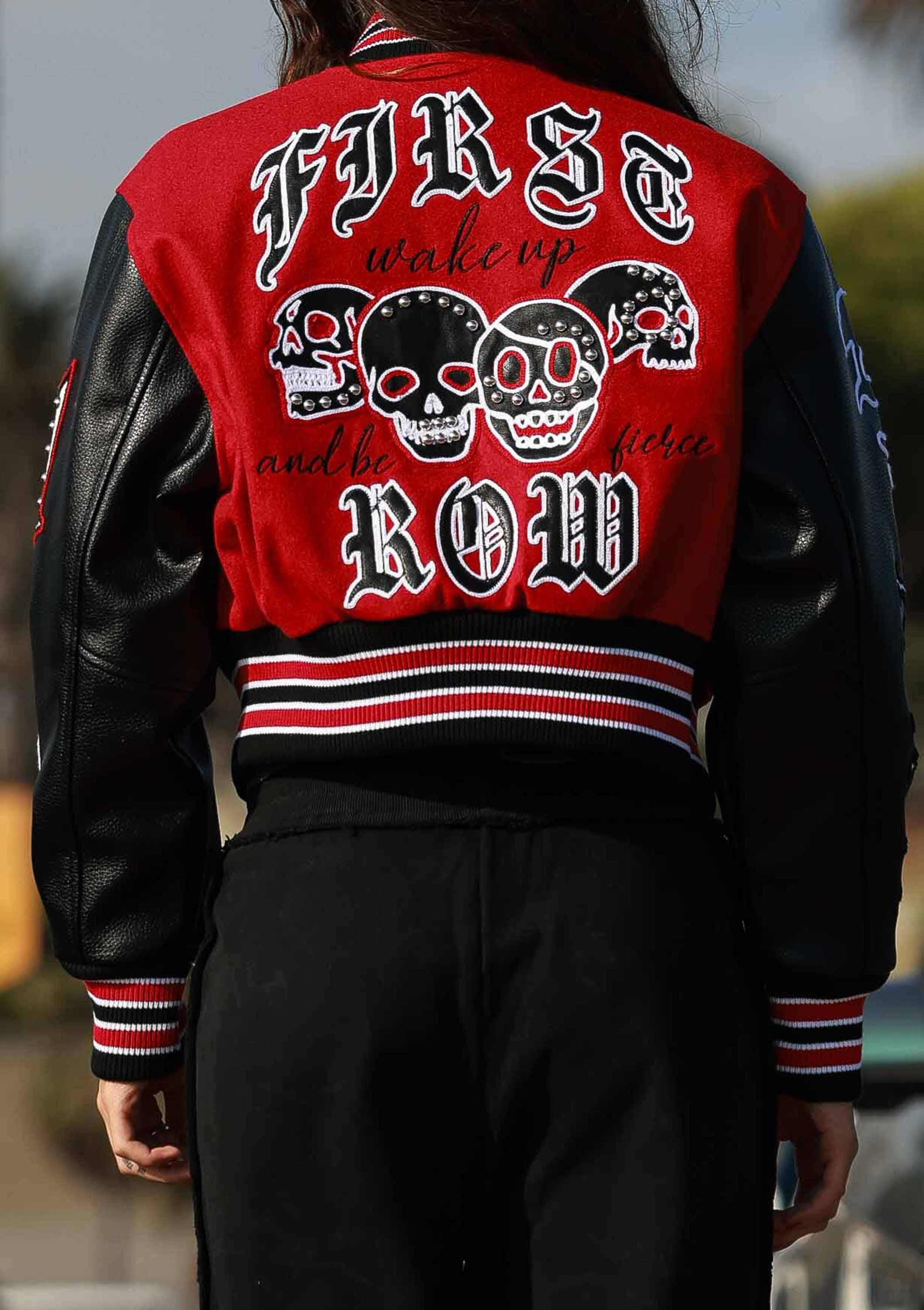 Red WAKE UP AND BE FIERCE VARSITY JACKET for wholesale on Faire2