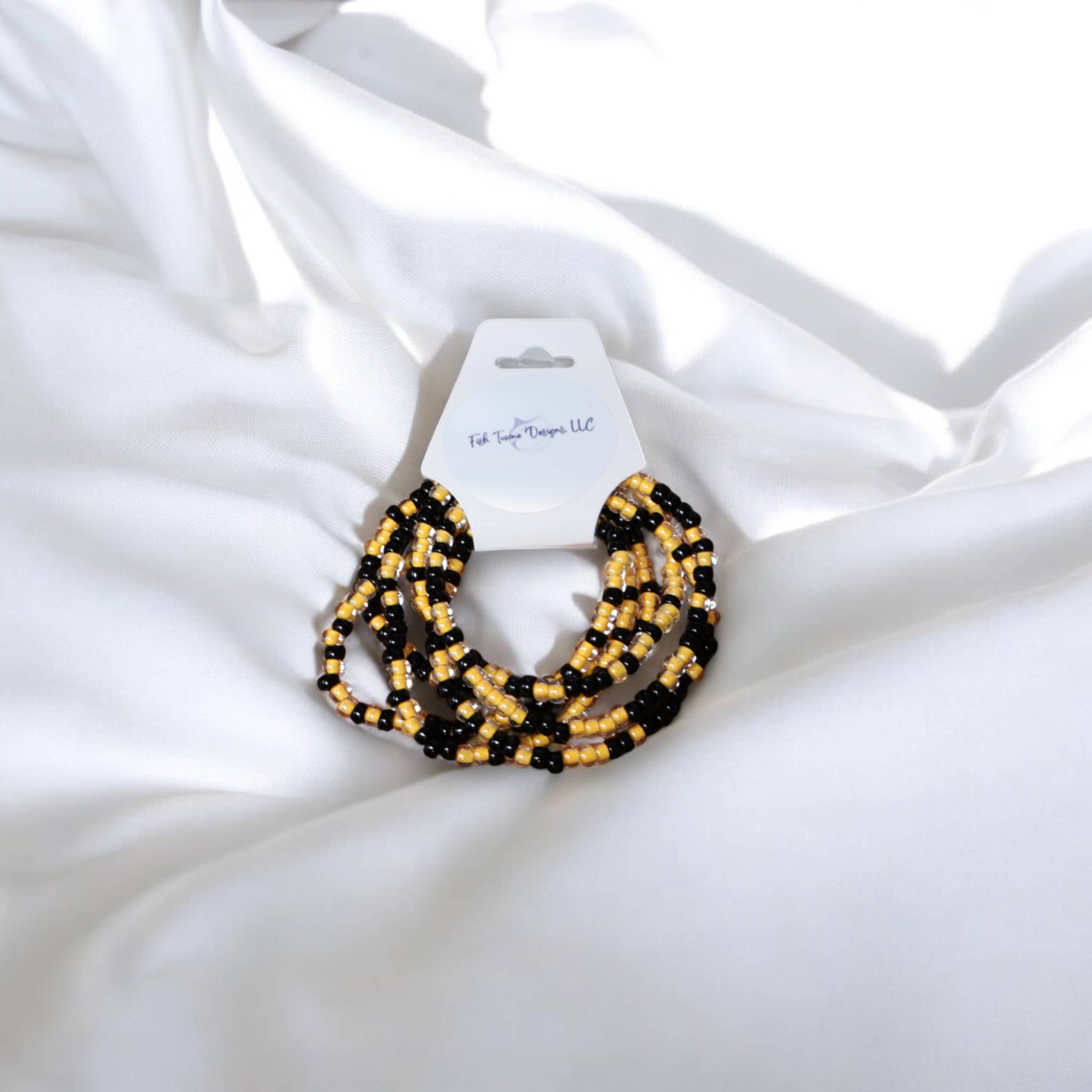 Fish Towne Designs, LLC - Wholesale Beaded Bracelet - Black & Gold Beaded Game Day Seed Bead Bracelet Stack6