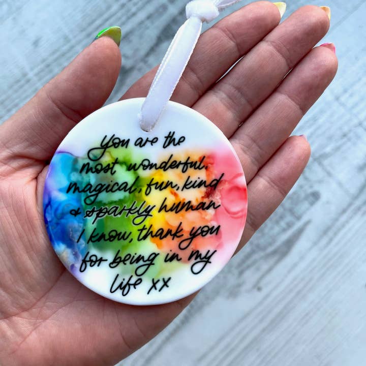 Best Friend Rainbow Ceramic hanging decoration for wholesale by Carriegraphy