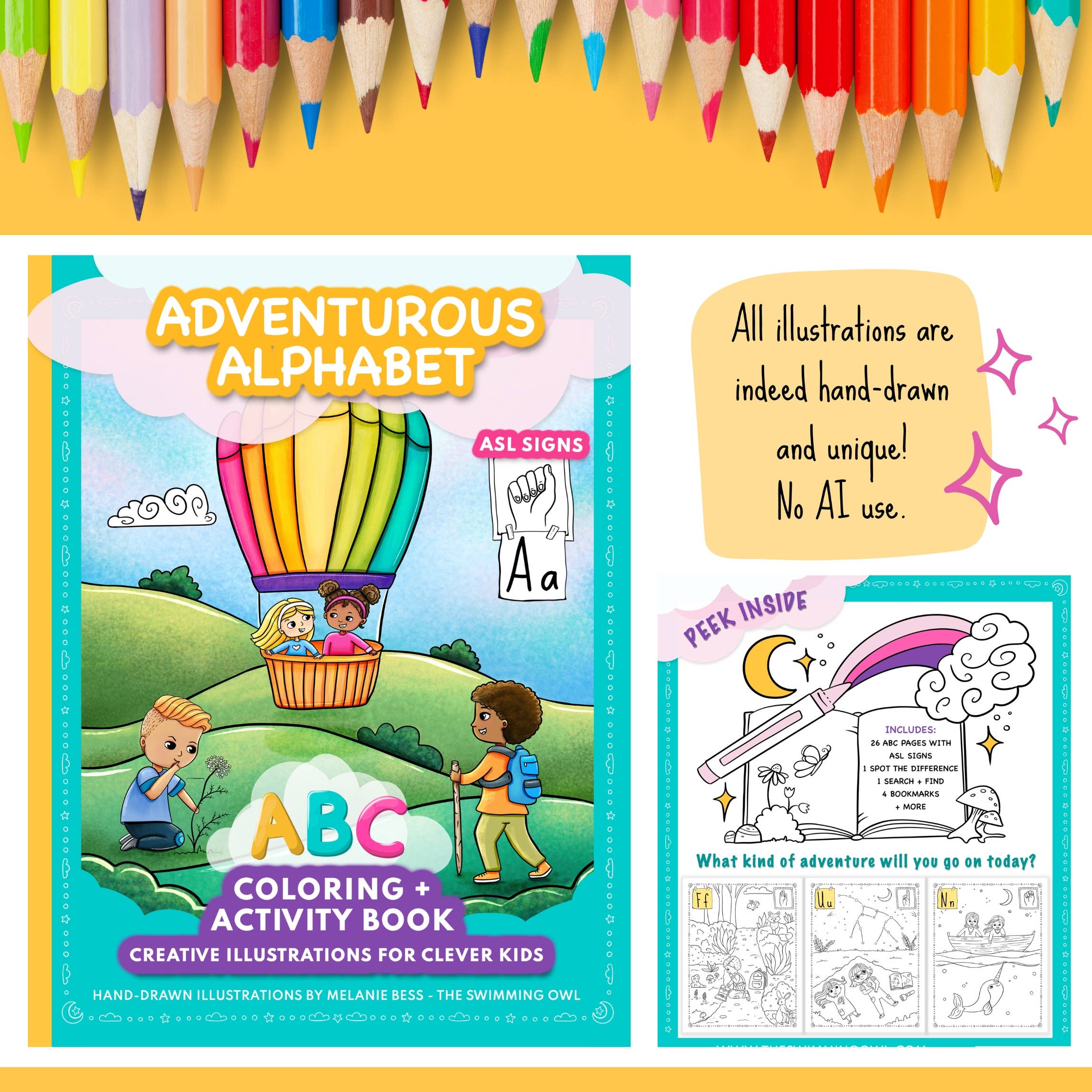 The Swimming Owl - Wholesale Coloring & Activity Book - Kids & Baby - Adventurous Alphabet ABC Coloring + Activity Book For Kids2