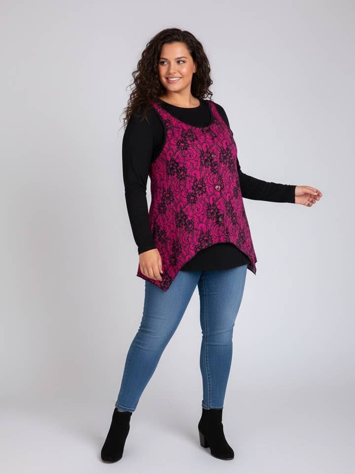 Completo top stampato rosa + dolcevita taglia grande (A257) per la vendita all'ingrosso da parte di Pomme Rouge Paris