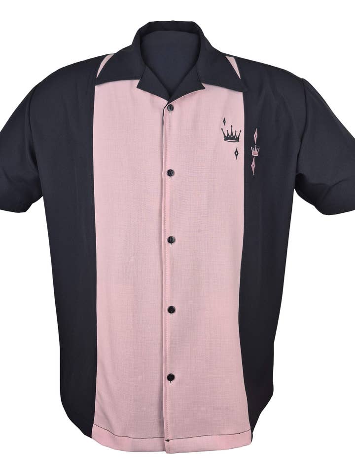 Kontrast Krone Bowling Skjorte i Sort & Pink for engroshandel hos Steady Clothing