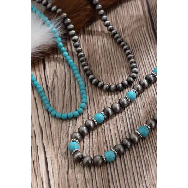 Black Western 3pcs Turquoise Beading Retro Necklace Set for wholesale on Faire3
