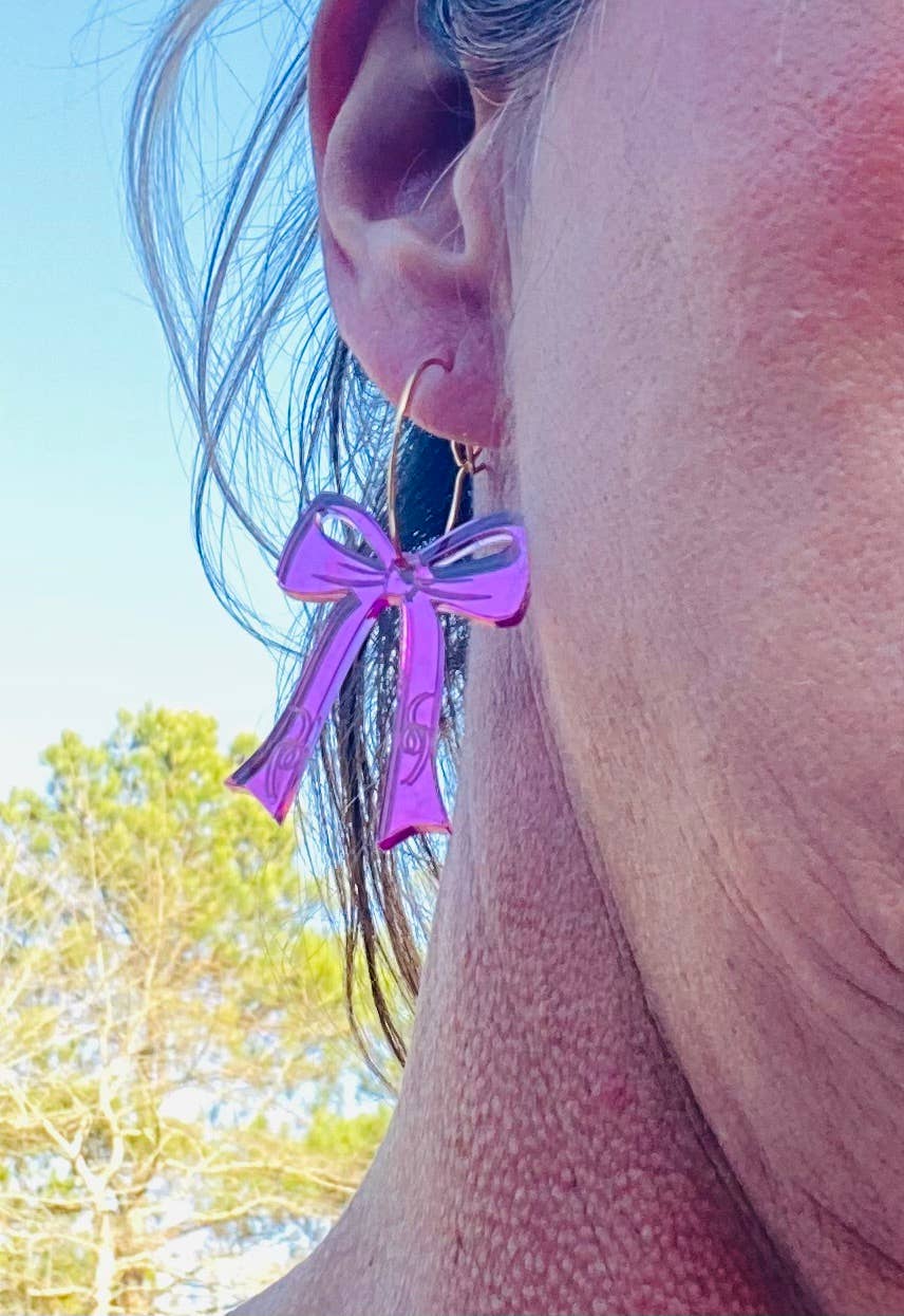 Sandy Lou Designs - Wholesale Dangle Earrings - BOWS ON A HOOP EARRINGS PINK1