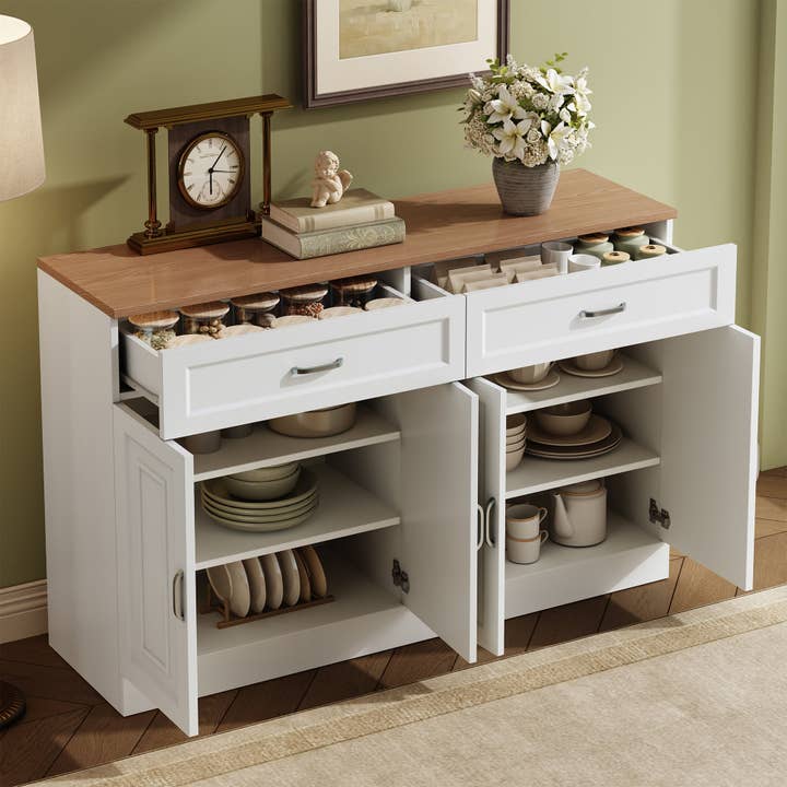 Urban Meuble - Wholesale Cabinet - Wood and white effect sideboard with 4 doors and 2 drawers 120*35cm OPALPHYT7