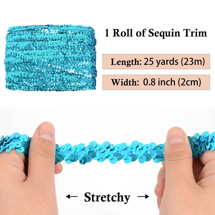 AK Brand - Wholesale Ribbon – Gift wrapping - Elastic Sequin Trim 0.8 Inch Glitter Paillette Ribbon22