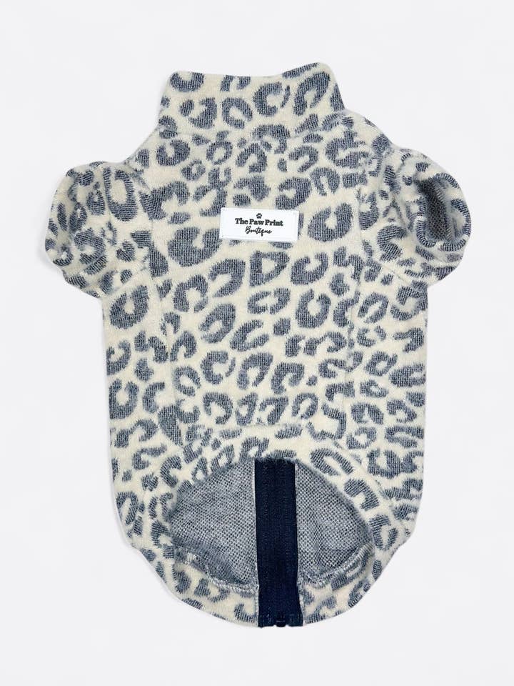 The Grey & Glittery Leopard Print Teddy Fleece for wholesale by The Paw Print Boutique