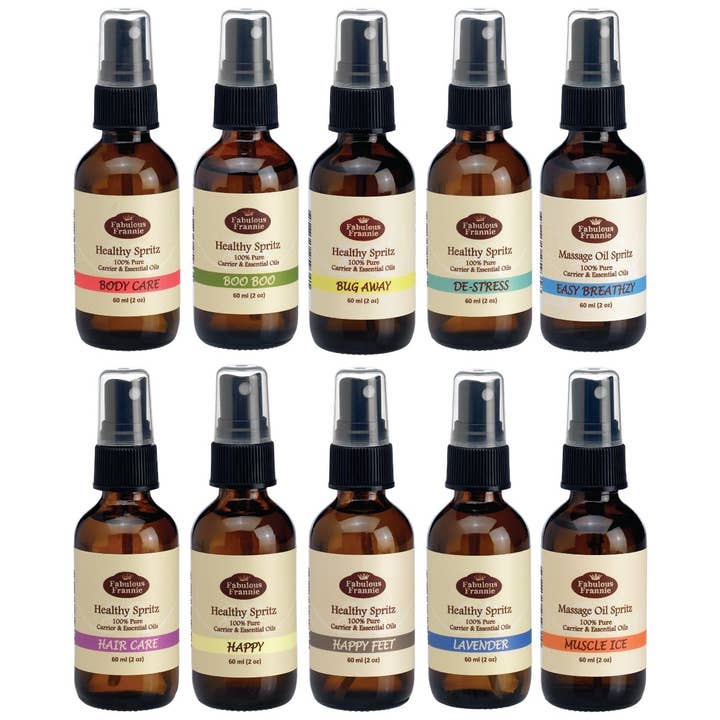 Variety 10 pack Essential Oil Massage Spray 2oz for wholesale by Fabulous Frannie, Inc