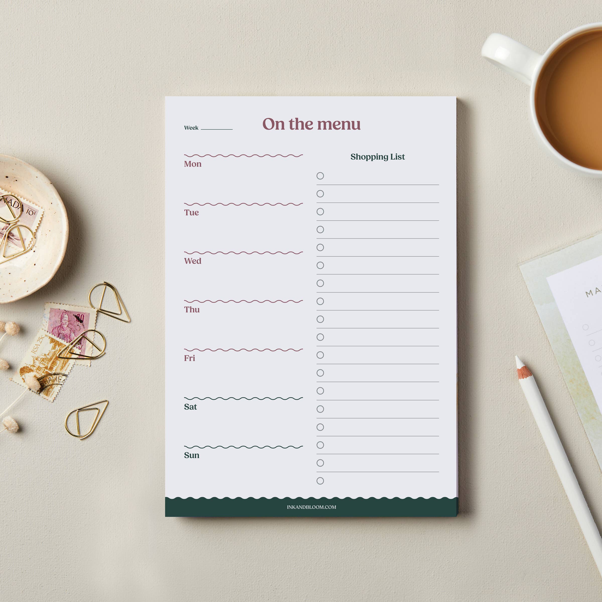 Ink & Bloom - Vente Agendas - Bloc-notes A5 pour planificateur de repas hebdomadaire avec liste de courses0