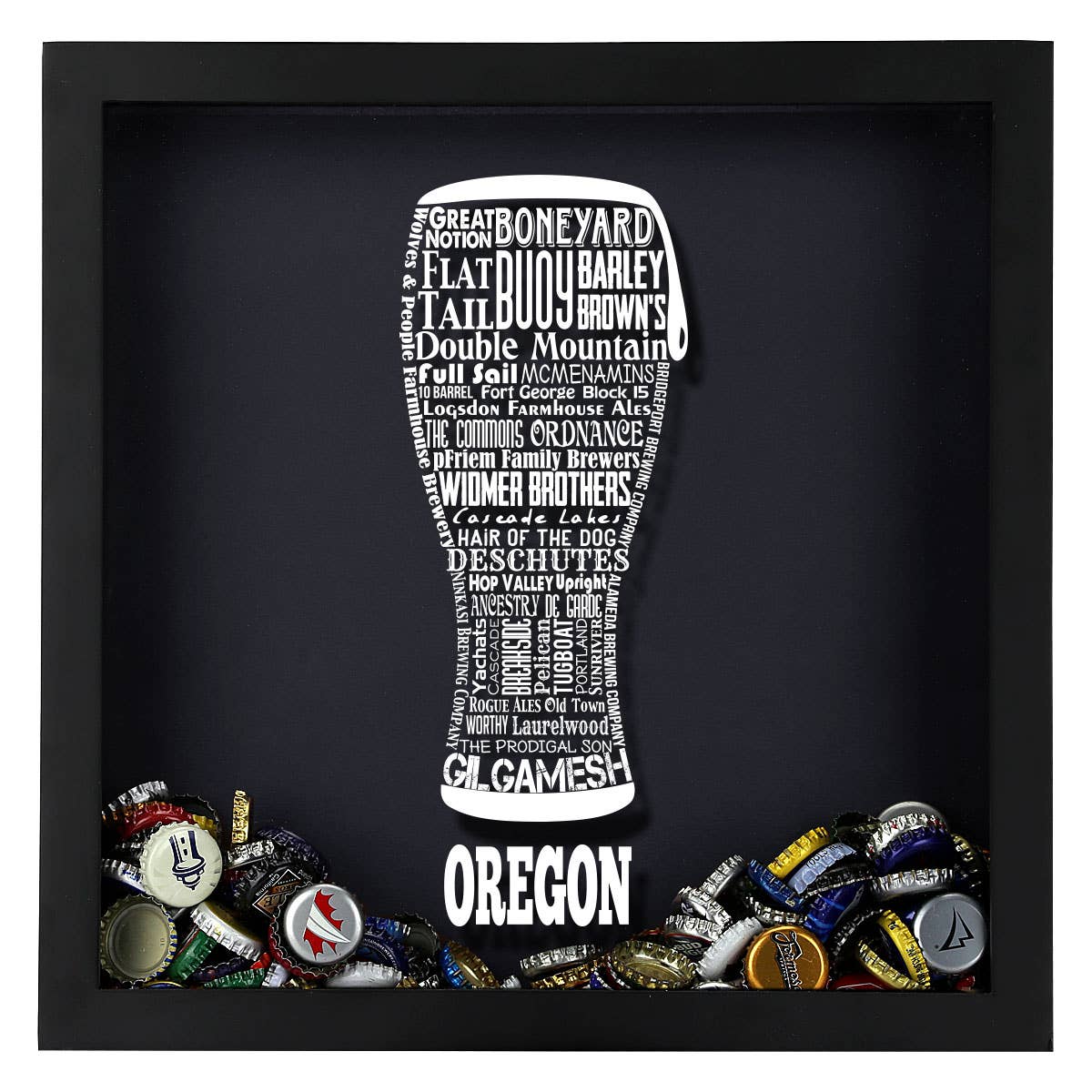 Torched Products - Vendita all'ingrosso Decorazione da parete 3D - State Beer Cap Shadow Box, nero, tipografia della birra artigianale34