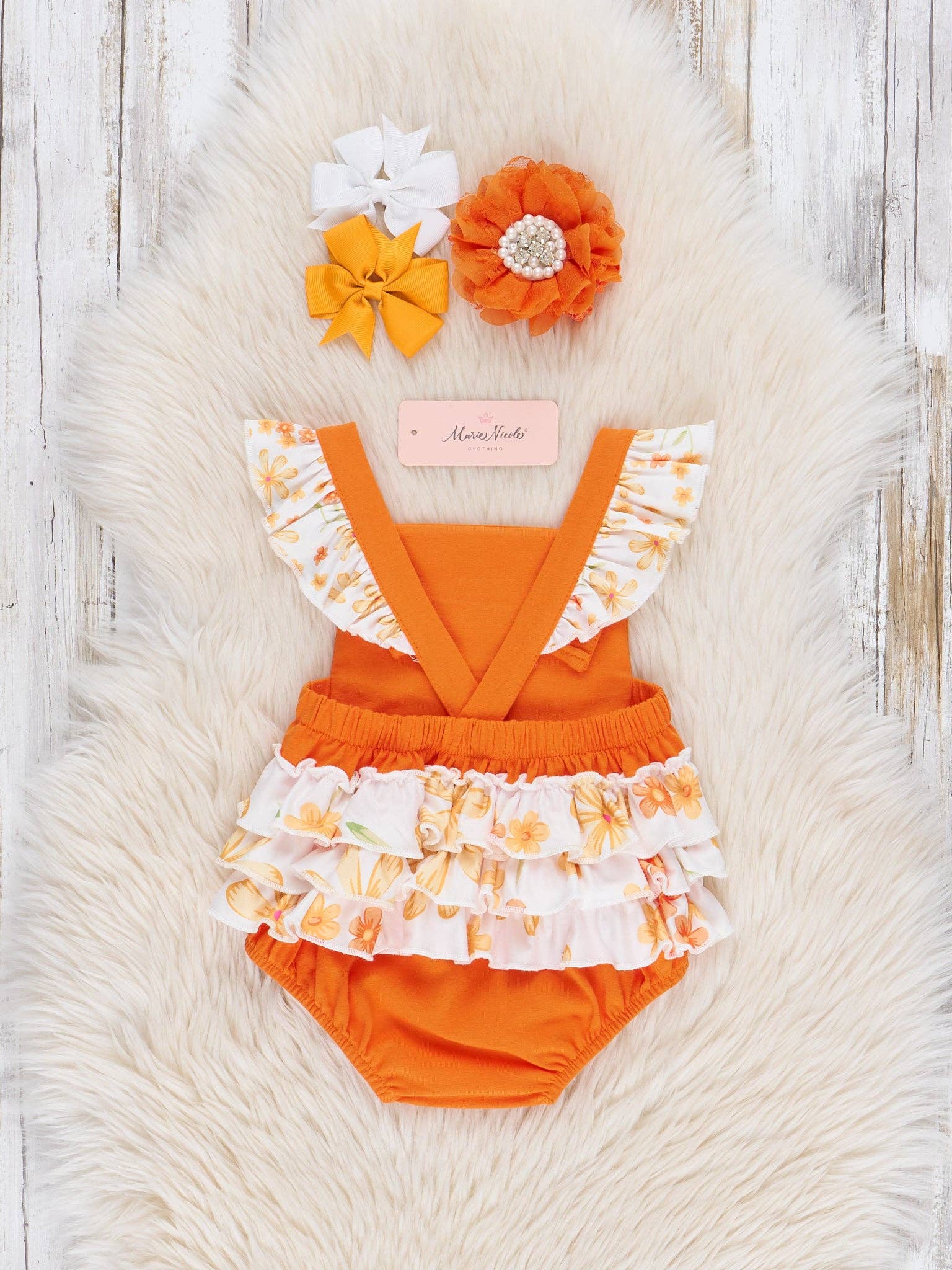 Marie Nicole Clothing - Wholesale Bodysuit (Non-Footed) - Baby - Tennessee Embroidered Floral Ruffle Bubble1