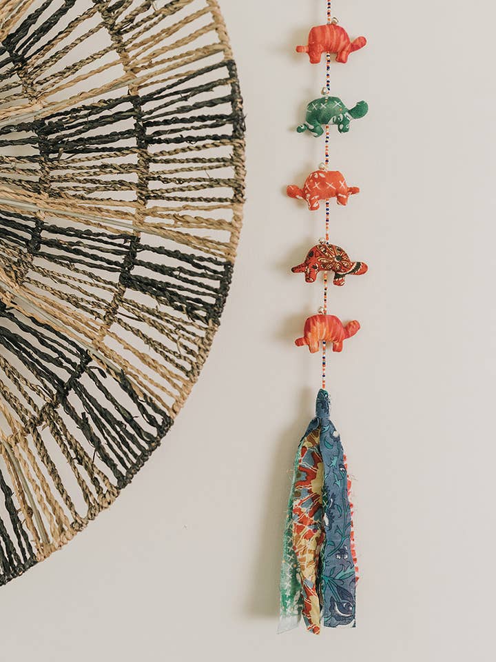 Dulari Turtle Garland Hanging - Upcycled Sari Fabric Decor for wholesale by Matr Boomie Fair Trade