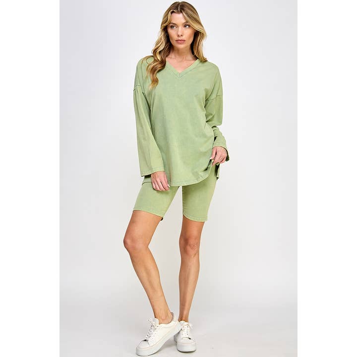 Sweet Generis - Wholesale Lounge Set - Women's - COTTON MINIERAL WASHED OVERSIZE TOP WITH CASUAL BIKER SHORT 33