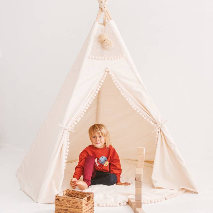 MINICAMP - Wholesale Tent - Kids - MINICAMP Extra Large Kids Teepee Tent with Pom Pom Decor2