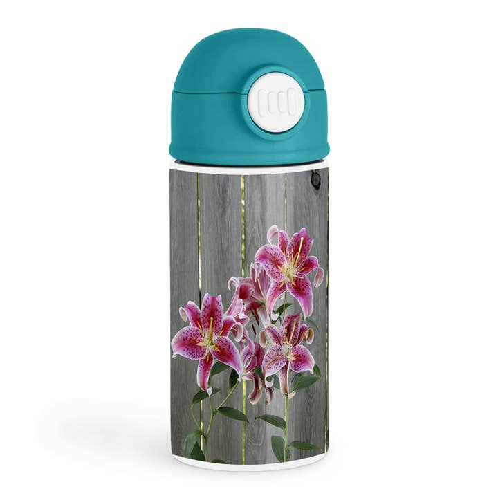 3dRose - Wholesale Water Bottle - 3dRose, Stargazer Lily by Rustic Fence, Kids Water Bottle