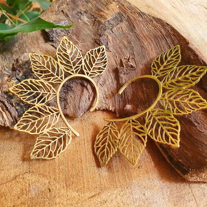 Kaali Boutique – wholesale Cuff/wrap earrings – Ear Cuff Brass Leaf design / Tribal / Boho / Costume / Fancy Dress / Cosplay / Festival Jewellery / Indian /1