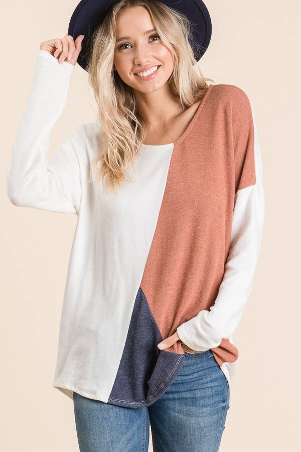 lovely melody - Vente Haut en maille – femme - LMT124 - Haut en maille colorblock en cachemire 2