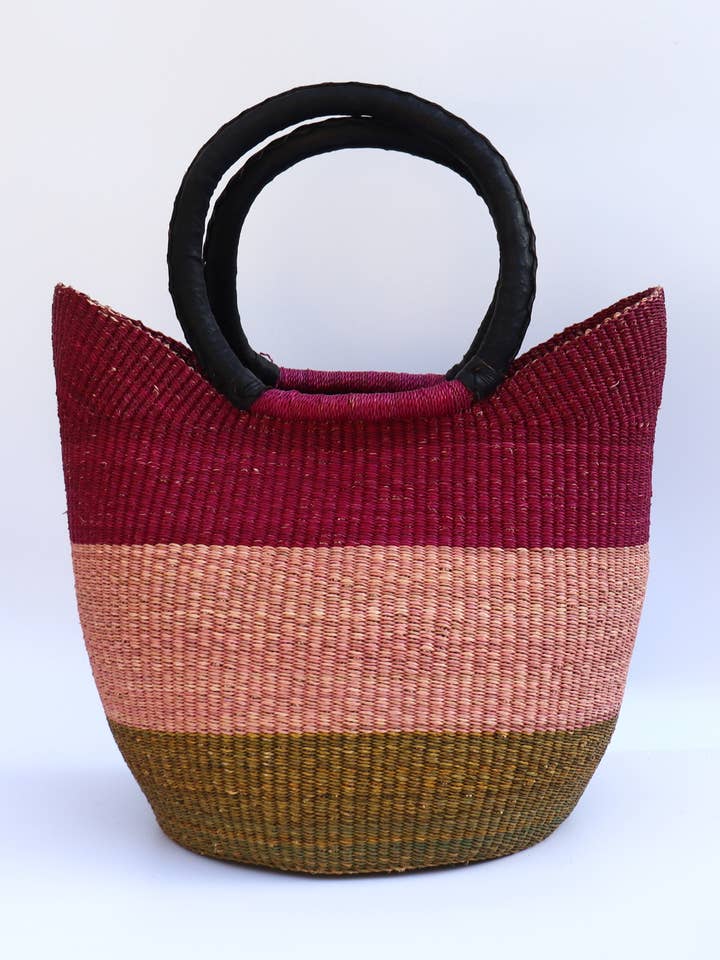 Pink shades Open Weave Bolga Tote Beach Bag for wholesale by The Bam's Art Shop