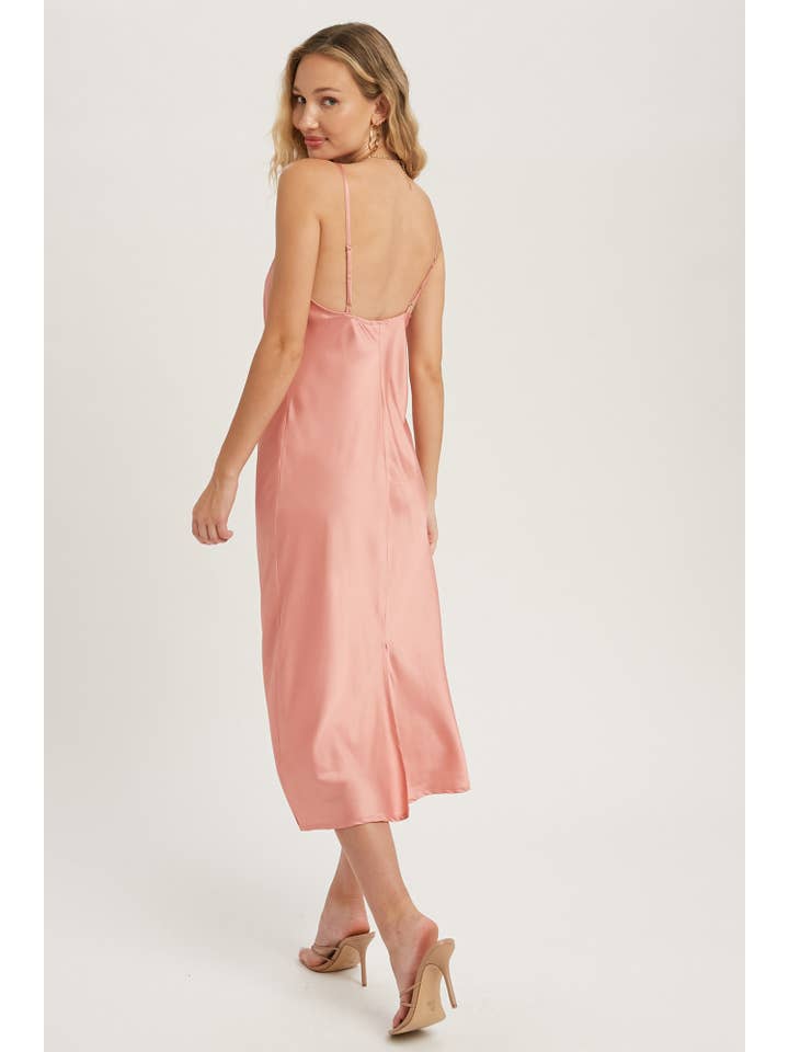 Bluivy - Wholesale Dress - Women's - SATIN DRAPED NECK MIDI SLIP DRESS7
