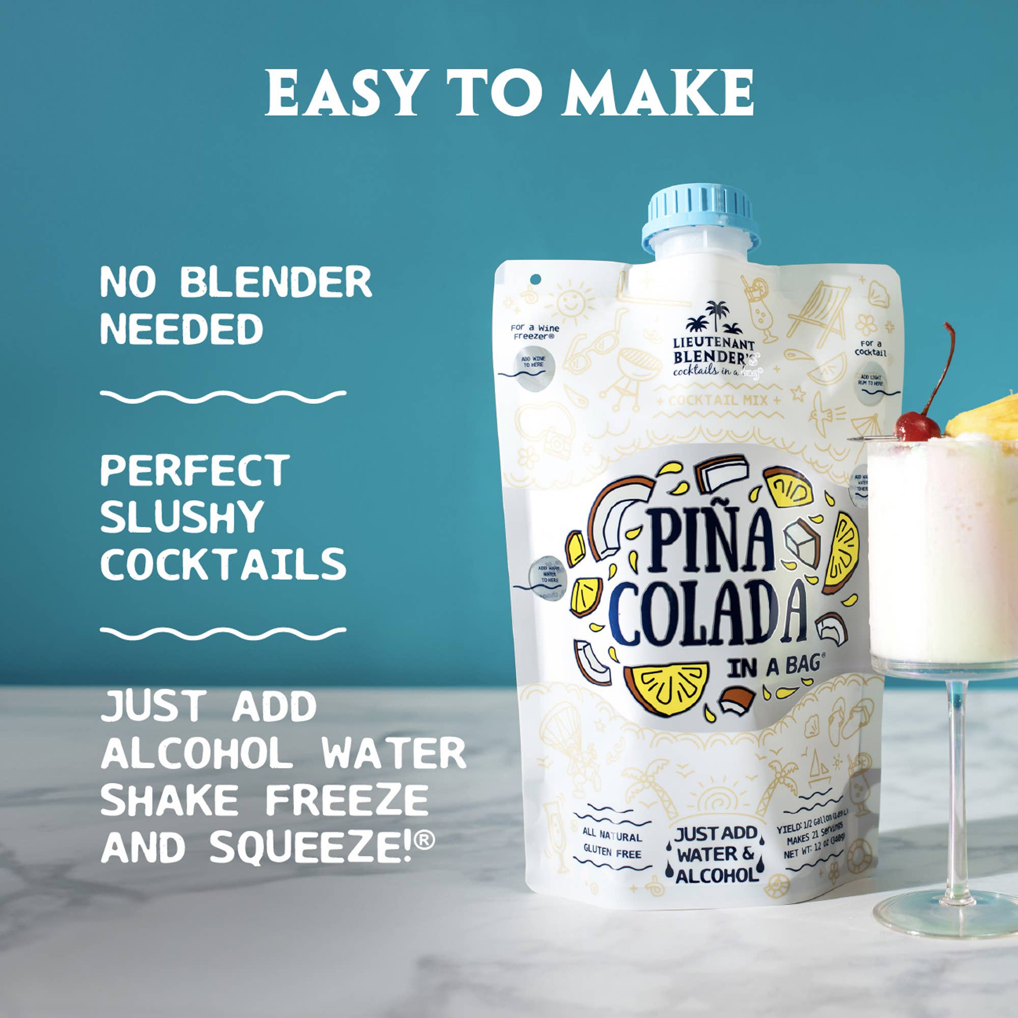 Lieutenant Blender's Cocktail Mixes - Wholesale Cocktail Mix/Syrup - Pina Colada in a Bag® Cocktail / Mocktail Slushie Mixer2