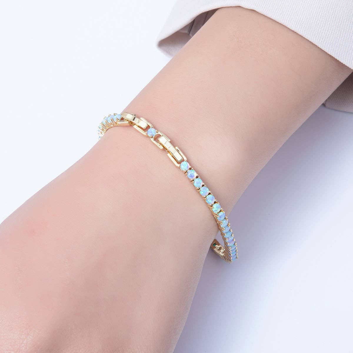 Aim Eternal – Pulseira de ténis por atacado – Pulseira Ajustável com Corrente de Ténis em Ouro 18K Revestido com Opalina Azul de 4,5mm | WA-39662