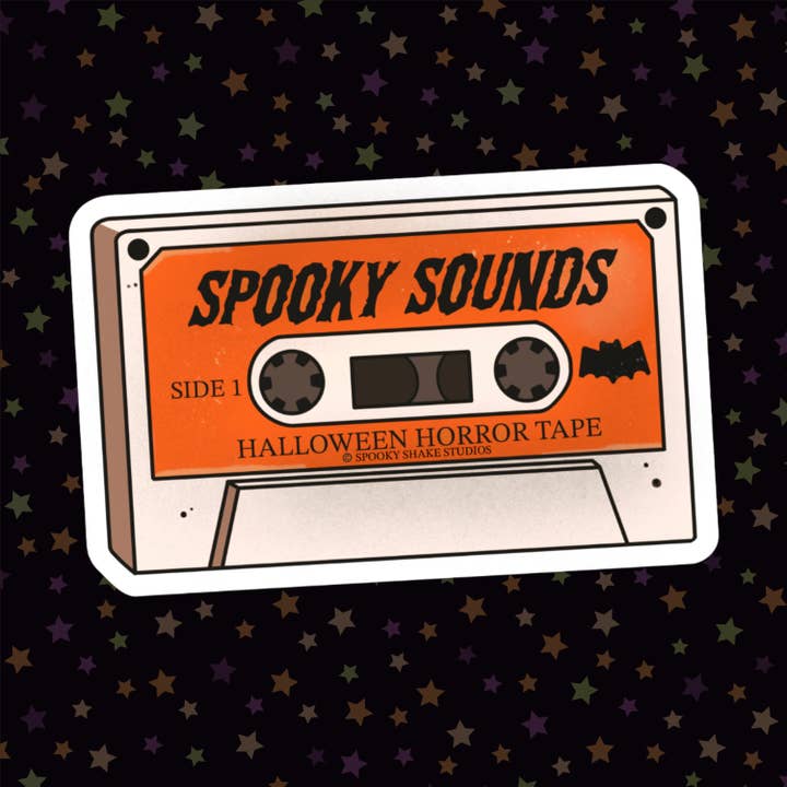 Halloween Sounds Sticker | Spooky Sounds Tape | Retro Halloween Sticker | Halloween Nostalgia Sticker for wholesale by Spooky Shake Studios