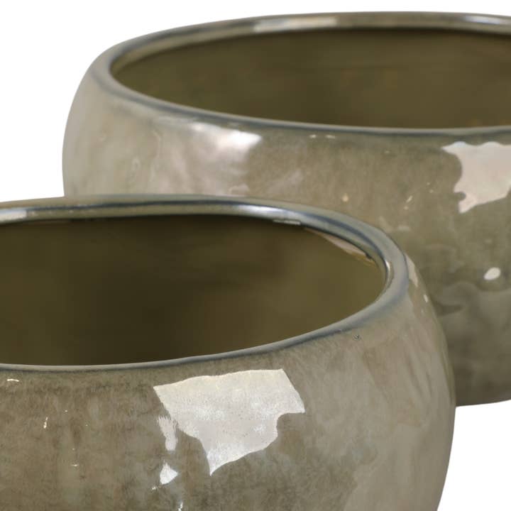 Sagebrook Home - Wholesale Plant Pot - Ceramic Iridescent Bowl Planter Set of 2 - Green, 10/12 in8