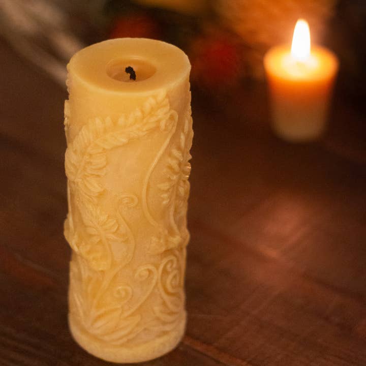 The Ramblin' Bee - Wholesale Pillar Candle - Beeswax Fern Pillar Candle