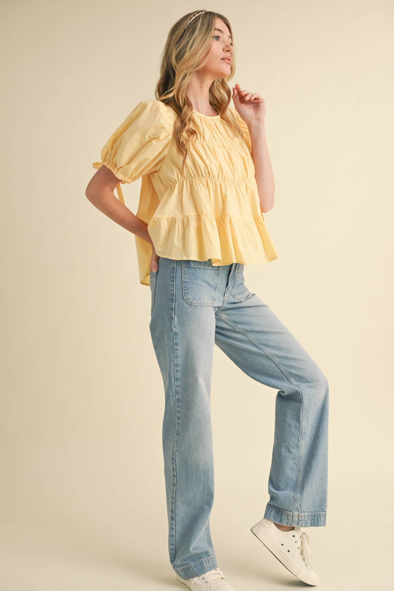 &MERCI - Wholesale Blouse - Women's - TIERED SHIRRING PUFF SLEEVE TOP MTP308140