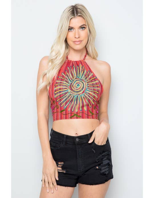 Kathmandu Imports - Wholesale Blouse - Dames - Crop Top met halterprint (KT-1289)4