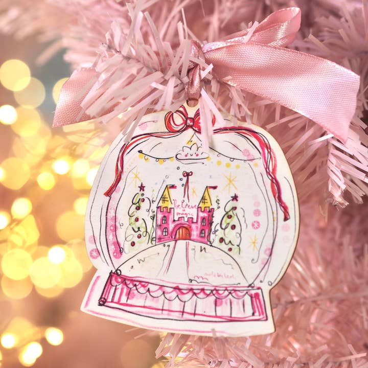 Made by Leah - Wholesale Christmas Decoration - Wooden Ornament, The Castle Snow Globe2