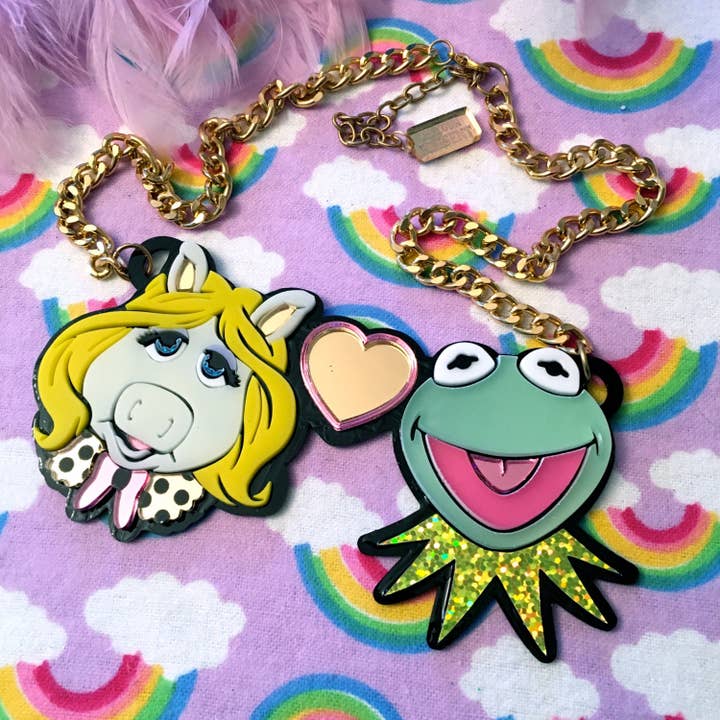 I'm Your Present - Wholesale Pendant/Charm Necklace - Miss Piggy Loves Kermit Laser Cut Acrylic Necklace1