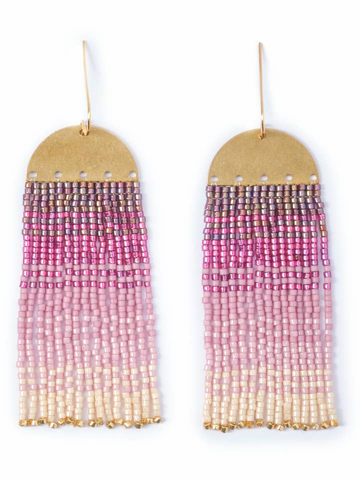 Beaded Handwoven Ombre Fringe Earrings (Pink) for wholesale by Mayana Designs Co