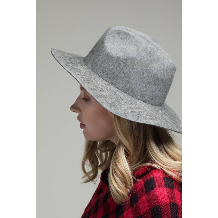 Heather Grey 100 percent Wool Ethnic Print Brim Panama Hat for wholesale on Faire