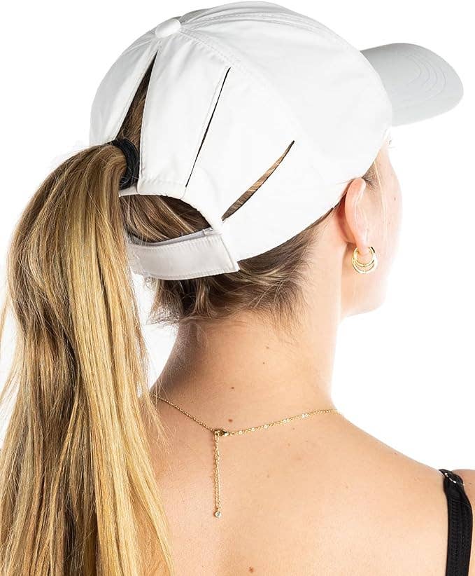 Funky Junque - Wholesale Ponytail cap – Women’s - 100% Polyester Sunshine Messy Bun High Ponytail Hat - White
