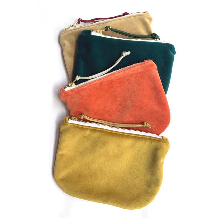 velvet clutch (machine washable!) for wholesale by Newton Supply Co