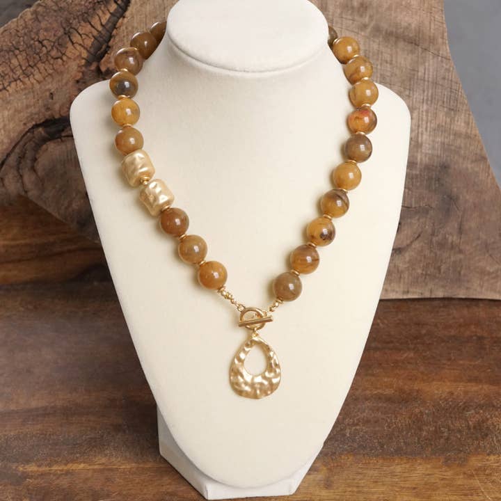 Chunky Beaded Front Toggle Statement Necklace Teardrop Pendant for wholesale by PennyLine inc