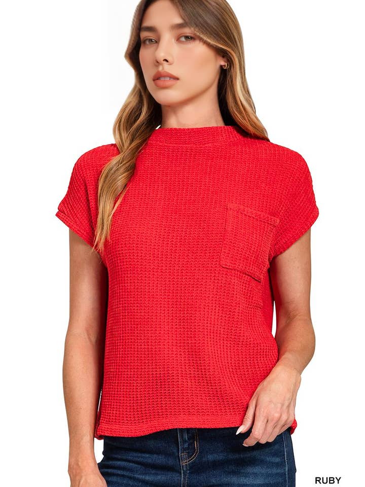 42POPS - Wholesale Knit Sweater - Women's - ....0930 Chenille Waffle Short Sleeve Sweater SI-269165