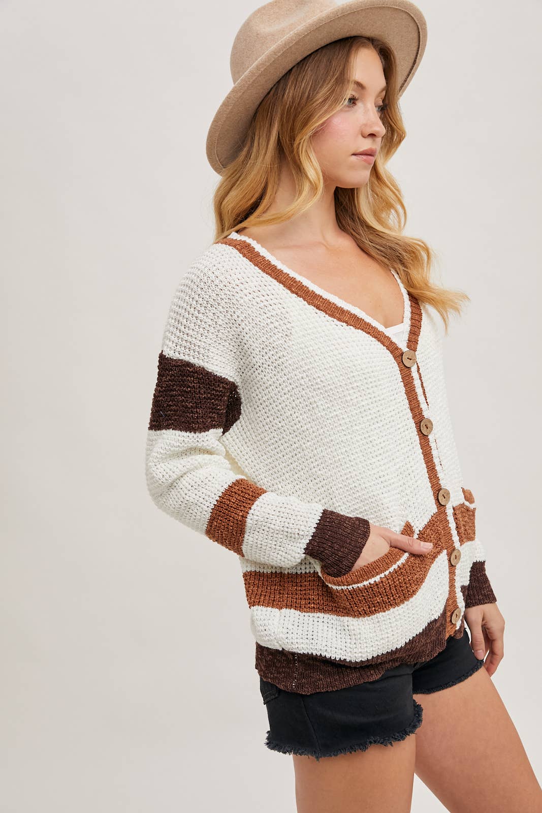 Bluivy - Wholesale Cardigan - Women's - COLOR BLOCK BUTTON DOWN KNIT SWEATER CARDIGAN5