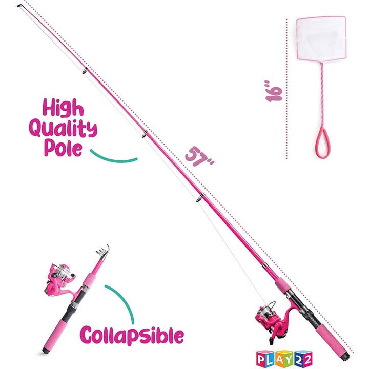 Play22 - Wholesale Sporting Game - Kids & Baby - Kids Fishing Pole Pink - 40 Pc Kids Fishing Rod and Reel