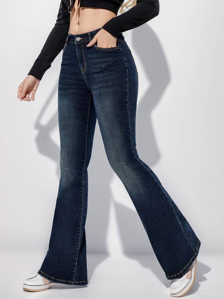 Vintage High-Rise Stretch Flared Jeans for wholesale by HIDDENBRAND